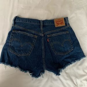 Levi 501 High Waisted Dark Wash Jean Shorts Size 28